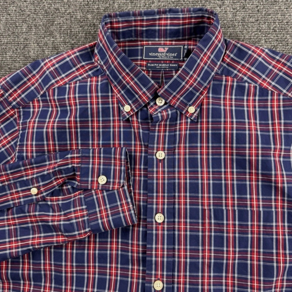 Vineyard Vines Plaid Shirt Button Down Mens Medium Slim Fit Preppy